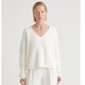 Quince 100% organic cotton v neck fisherman sweater